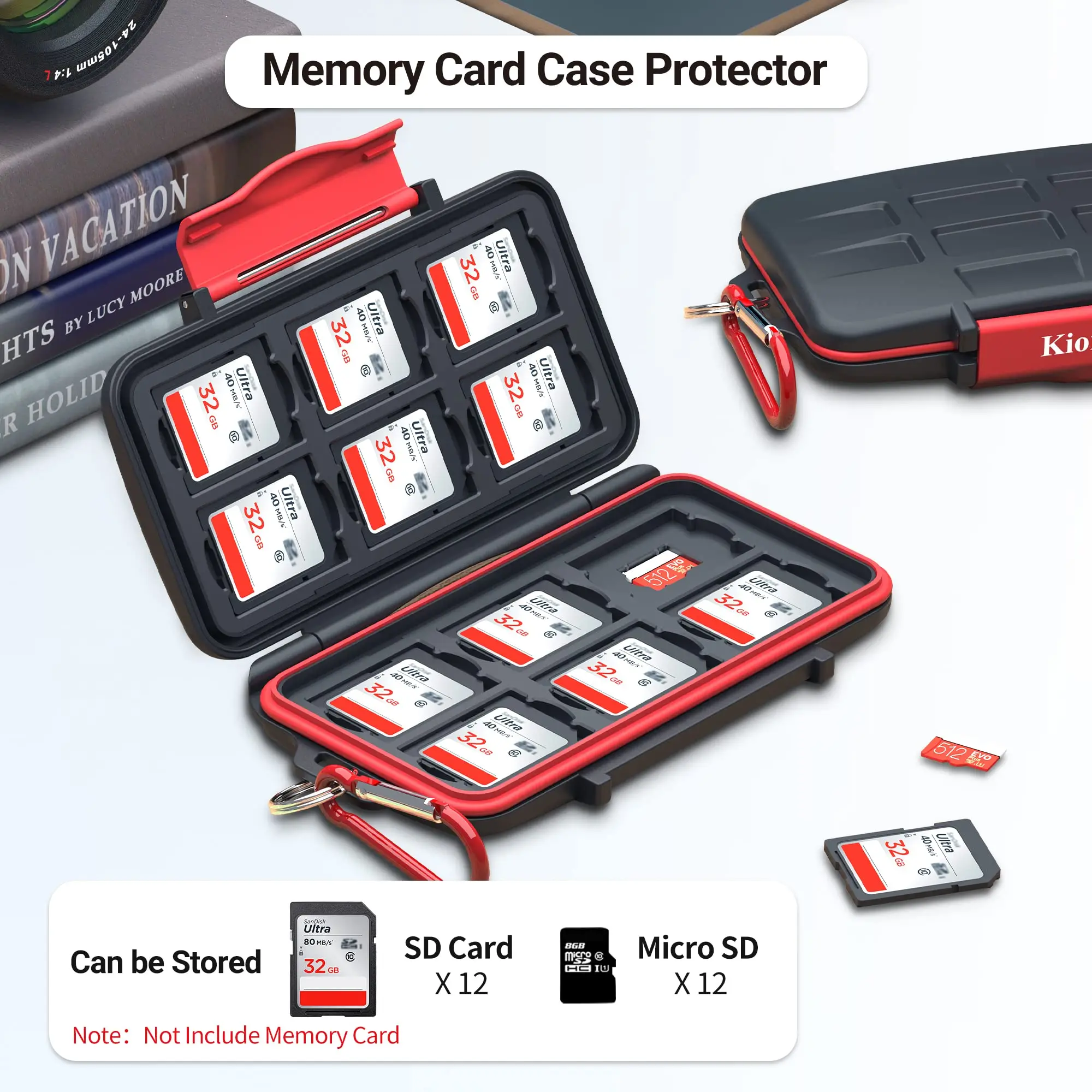 Mulit Slots Memory Card Case SD CF TF SDHC Holder Waterproof Storage Box Protector Cover with Carabiner for SD Micro SD Cards