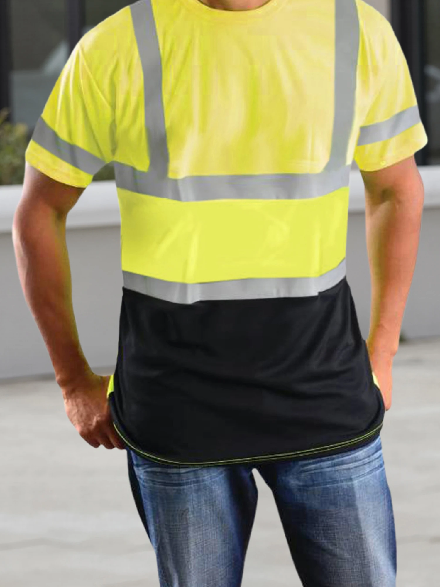 Men s Reflective Safety Short Sleeve Hi Vis Lapel T-Shirt with Pocket Round Neck Summer Top for Visibility and Comfort