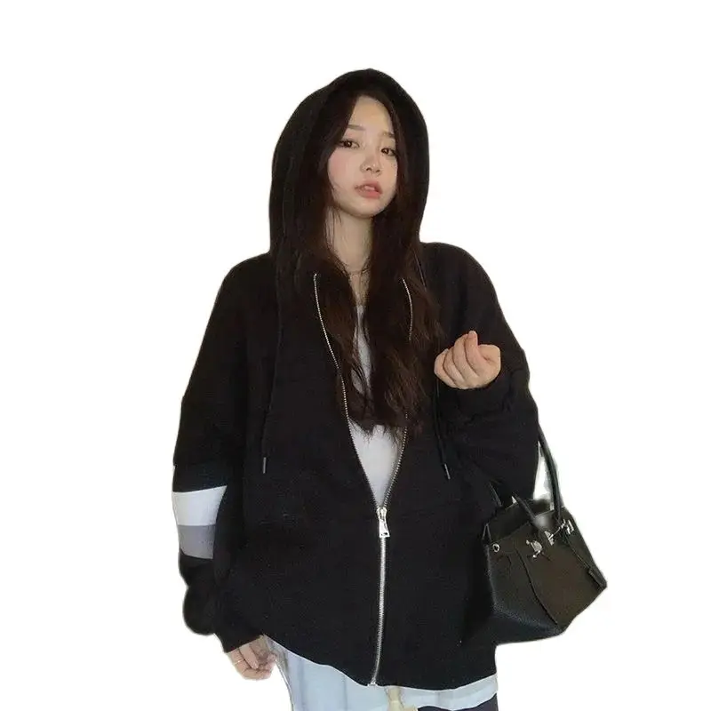 Cardigan Gray Hoodie Woman 2023 Spring and Autumn New Thin Korean Version of Loose Retro Chic Port Taste Hooded Top Female Coat