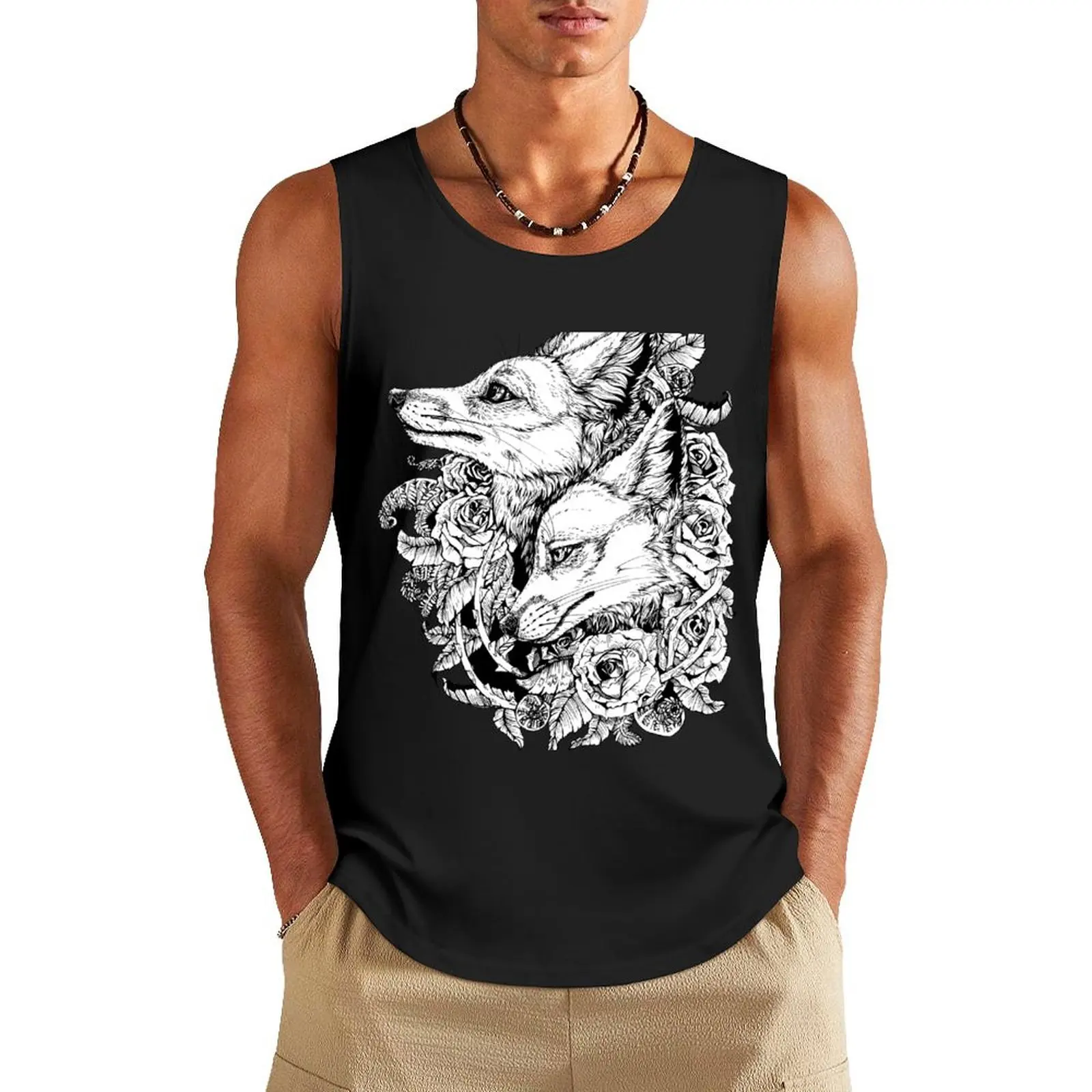 

Fox Bloom - Black and White Tank Top t-shirt gym man sleeveless gym shirt man fitness cotton t-shirts man