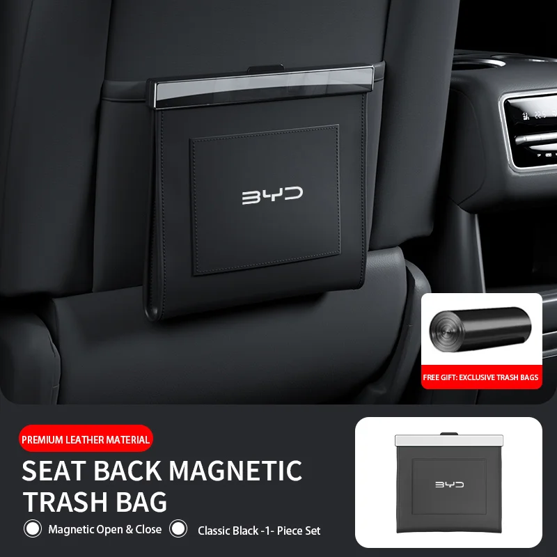 Saco de Lixo para Carro para BYD ATTO 2/3 SEAL U Dolphin Sealion 7 SEAL, Lixeira para Banco de Carro com Design de Fecho Magnético à Prova d'Água