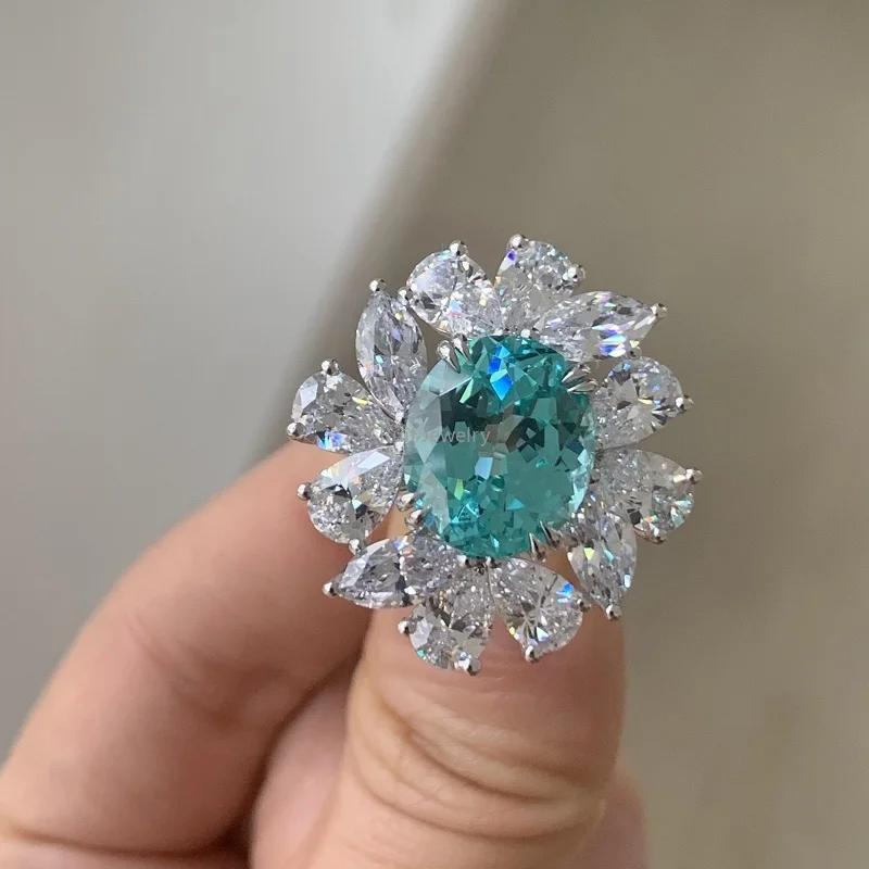 

Ruif 925 Sterling Silver 9.79ct Lab Grown Paraiba Rings for Women Luxury Jewelry Wedding Accessories Gift