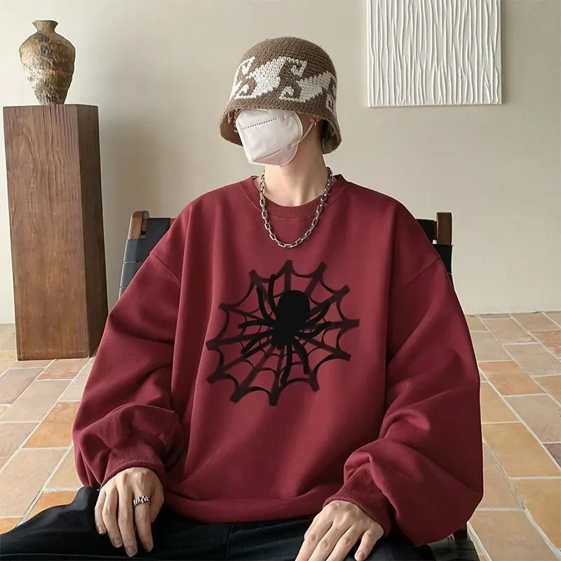 Giacca unisex autunno nuova ragno con stampa retrò ampia, comoda, semplice e versatile, stile coppia, sport all'aria aperta, girocollo