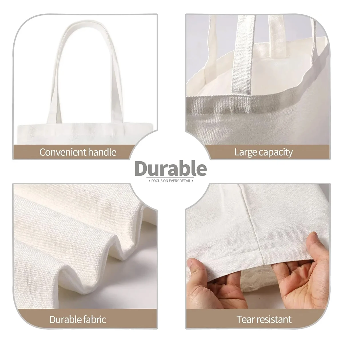 6pcs White Canvas Tote Bags, Sublimaiton Hand Bag Storage Bag for Sublimation Printing and DIY Craft Projects