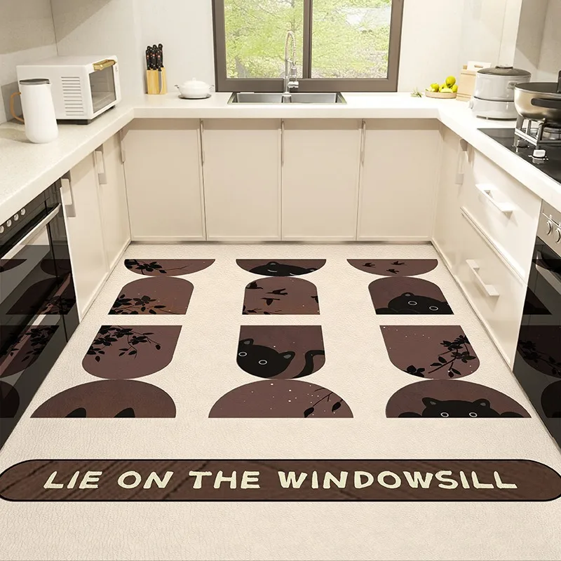 

Floor Mat for Kitchen Free Cleaning Oil-proof Non-slip Rugs Waterproof Leather PVC Carpet Free Washing Wipeable Foot Mats 주방 카펫