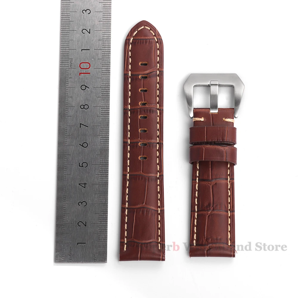 20mm 22mm 24mm 26mm Cowhide Leather Bracelet Men Sport Strap for Panerai Genuine Leather Band for Samsung Galaxy Watch 3 4 Strap