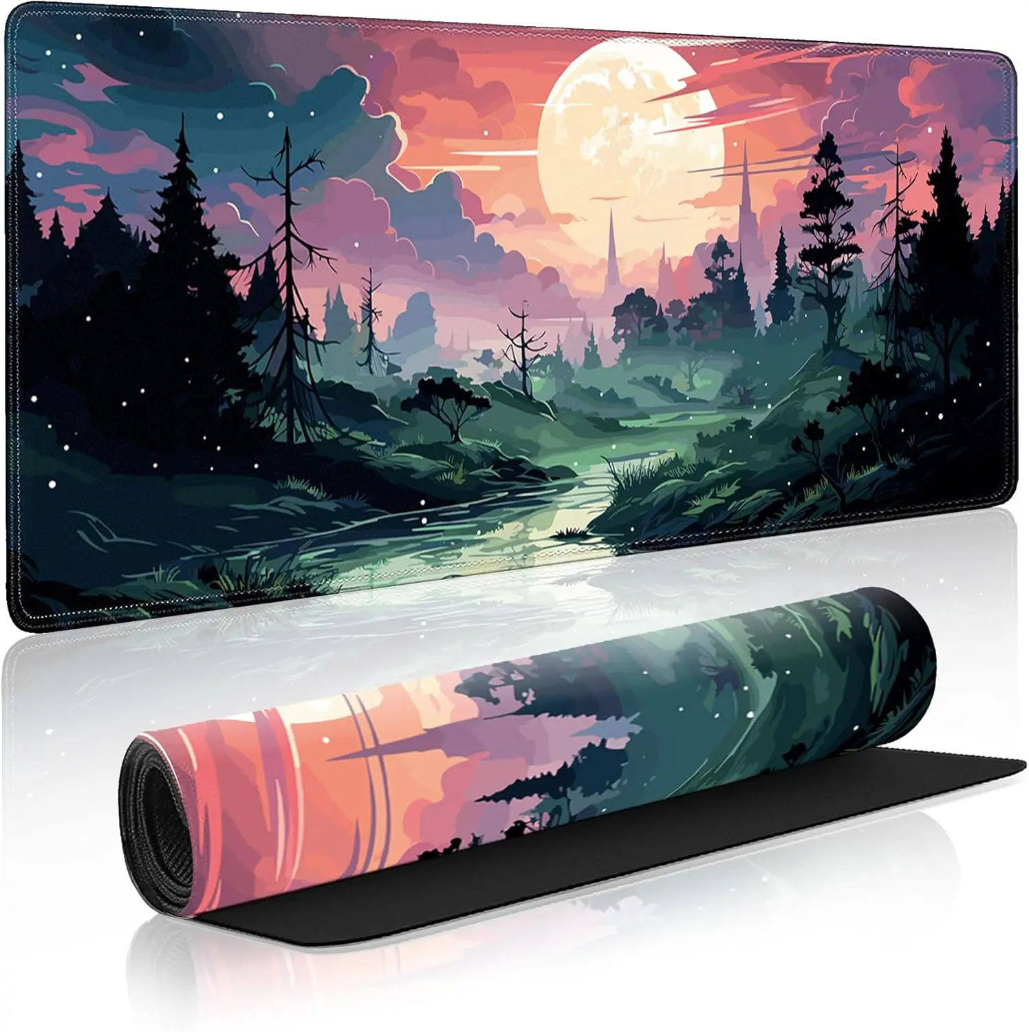 Secret Forest Large Gamer Mouse Pad XXL Extended Laptop Keyboard Desk Mat with Non-Slip Rubber Base and Stitched Edge for Office