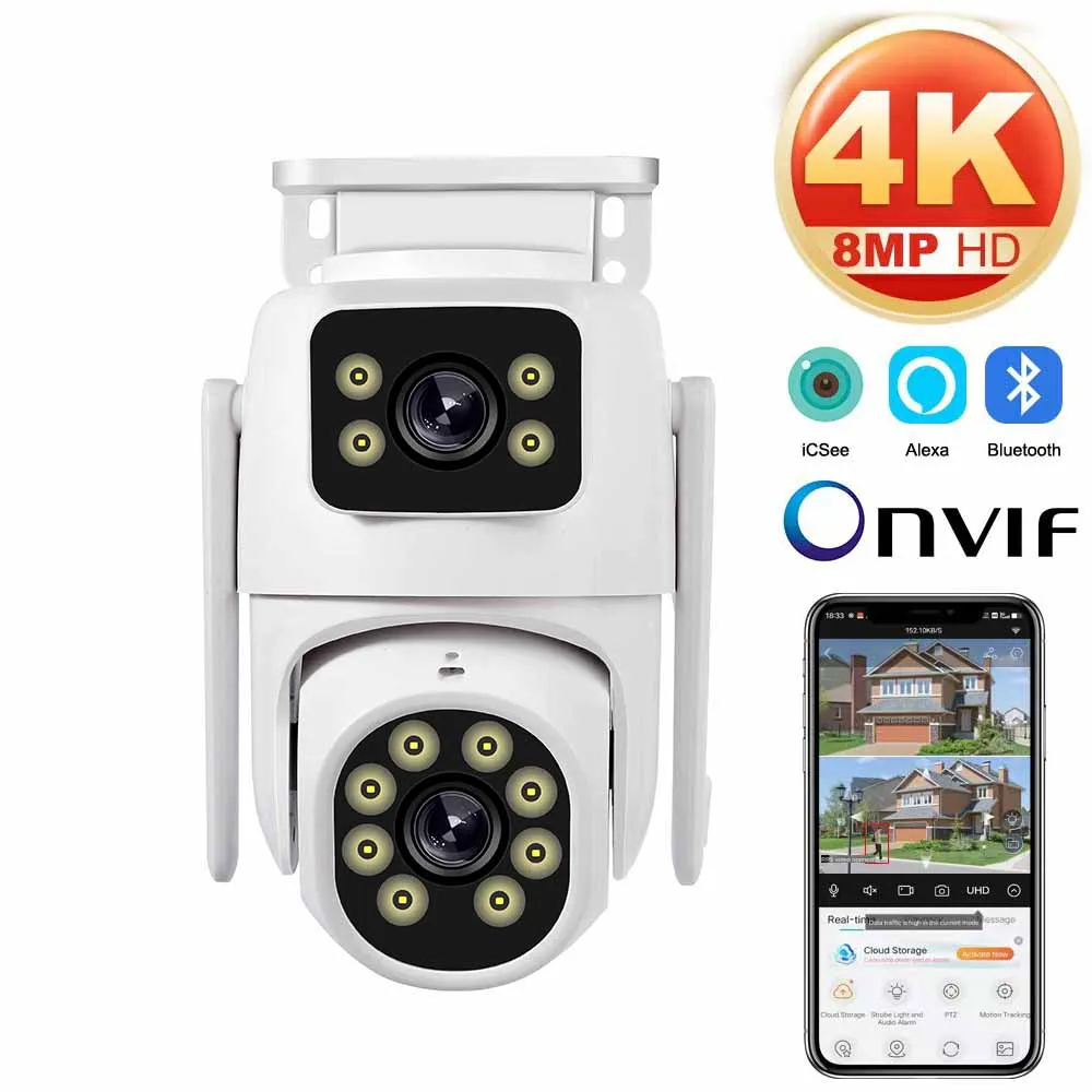 

BELIA Outdoor Wireless Security IP Camera 4K 8MP HD Dual Lens External Wifi PTZ Camera Auto Tracking Surveillance Camera iCsee