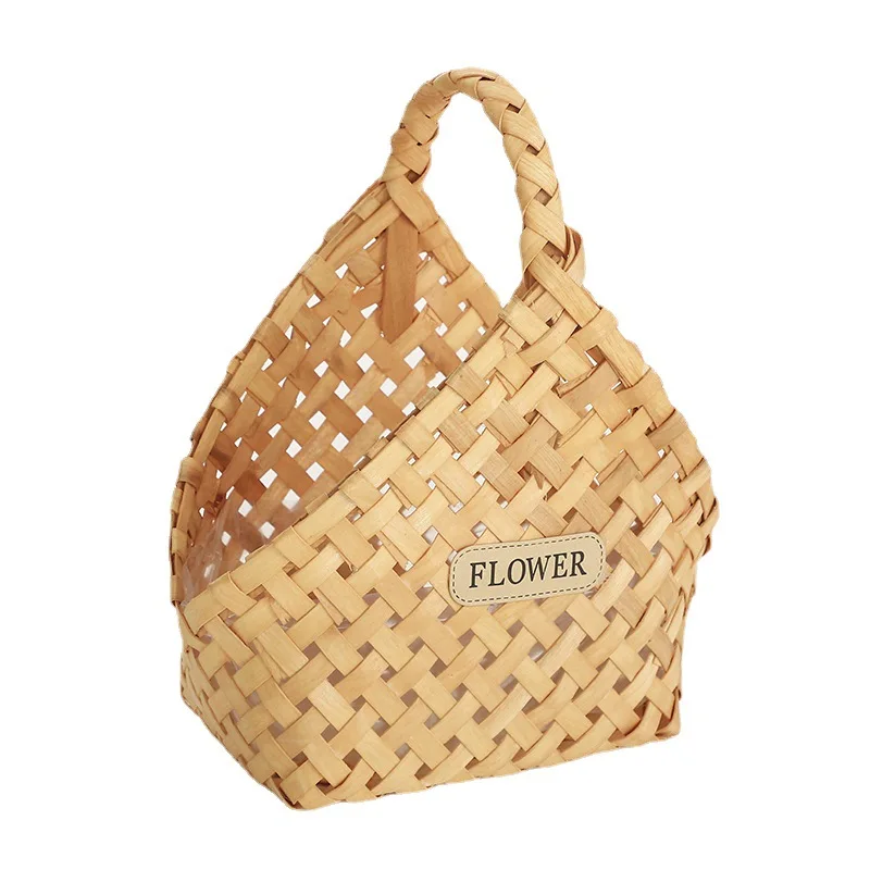 Wood Woven Flower Storage Baskets Hand-Woven Fruit Basket MultiFunctional Toy Storage Basket Kitchen Organizer Storage Holders