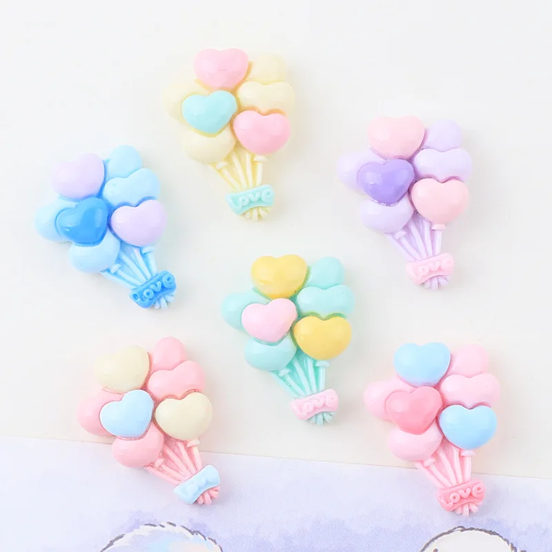 10Pcs Colour Love Heart Balloon Resin DIY Shoes Hat Icebox Barrette Mobile Phone Case Scrapbook Cream Glue Flat Back Resin