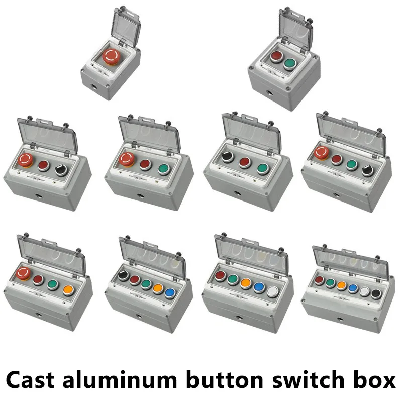 Metal button switch control box emergency stop waterproof cast aluminum alloy start industrial two-three switch emergency stop