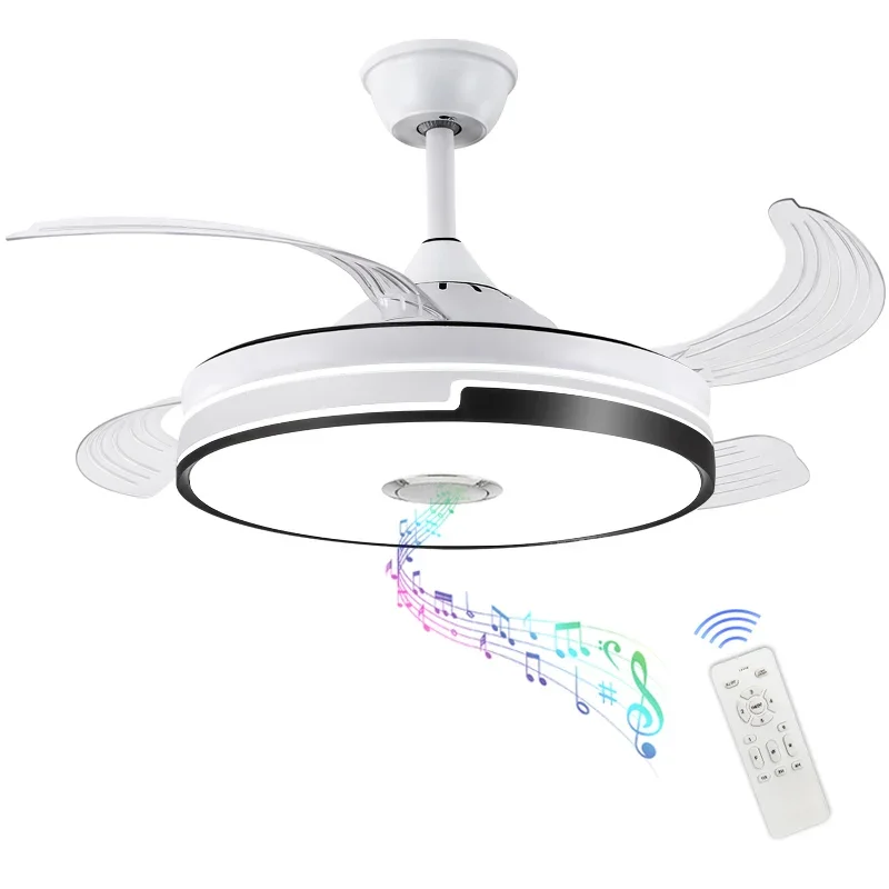 Batch Modern DC Fan Light LED Pendant Light White Invisible Retractable Music Ceiling Fan Light 90 36-48 Inch