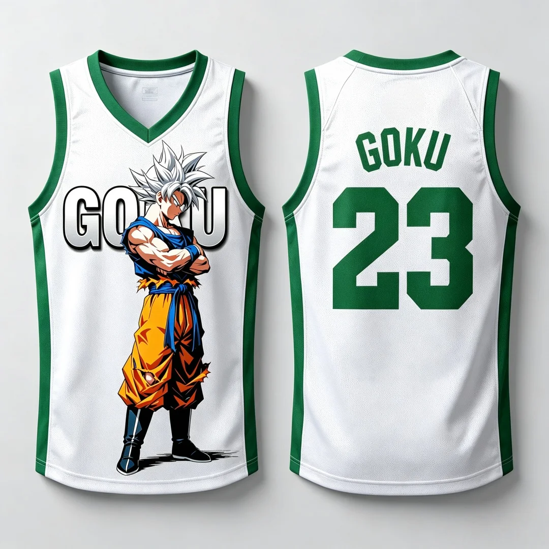 Dragon Ball Ultra Instinct Goku Basketball-Trikot, passende Eltern-Kind-Outfits, weiß, rot, ärmelloses Tank-Top, Anime-Streetwear – Detail 12