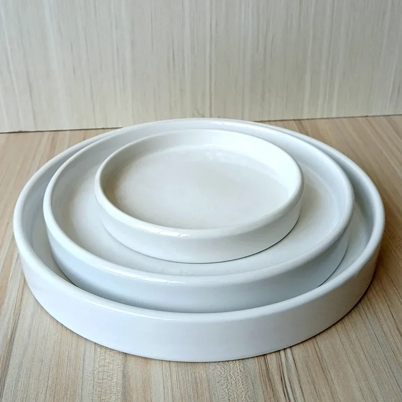 Ceramic Flower Pot Tray Simple Black and White Flowerpot Plant Base Saucer Garden Plate Home Balcony Decor Office Decoration