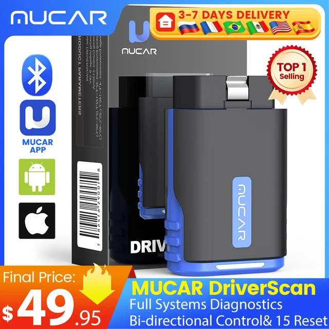MUCAR DriverScan Skaner OBD2 Bluetooth, cały system Dwukierunkowe narzędzie skanujące Diagnostyka poziomu OE Aktywny test/uruchomienie z ponad 15 funkcjami serwisowymi Jeden rok bezpłatnego całego oprogramowania