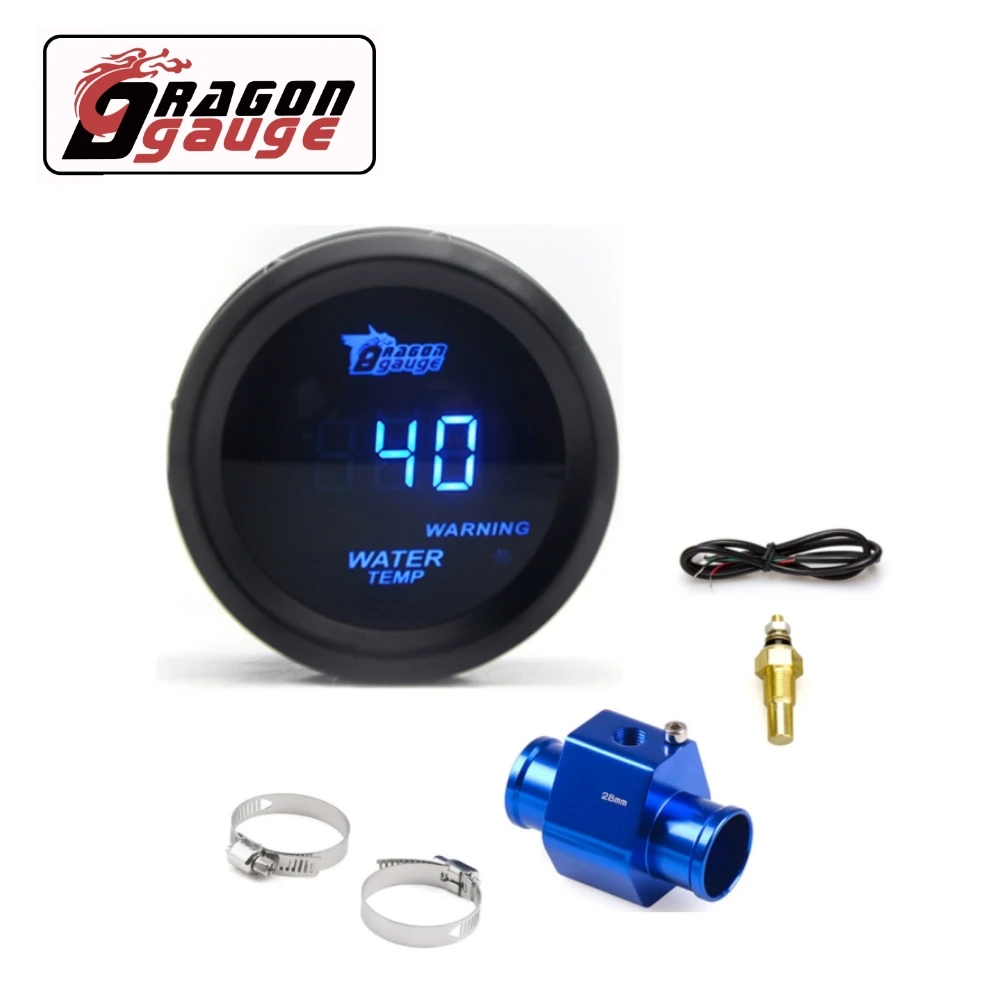 「DRAGON」 52mm Car Digital Water Temperature Gauge 40~150 ℃ With Water Temp Sensor Water Temp Joint Pipe Sensor Adapter 1/8NPT