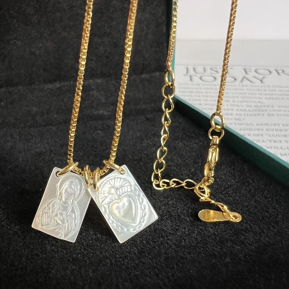 10 قطعة/الوحدة الطبيعية مريم العذراء أم اللؤلؤ شل قلادة الميداليات الدينية يسوع قلادة قلادة المجوهرات #5