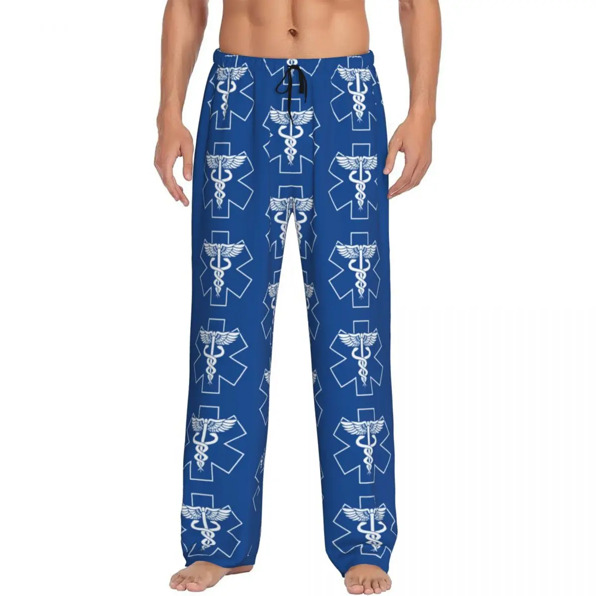 Custom EMT Blue Medical Symbol Pajama Pants Men's Star of Life Paramedic Health Care Sleepwear Lounge Sleep Bottoms Stretch