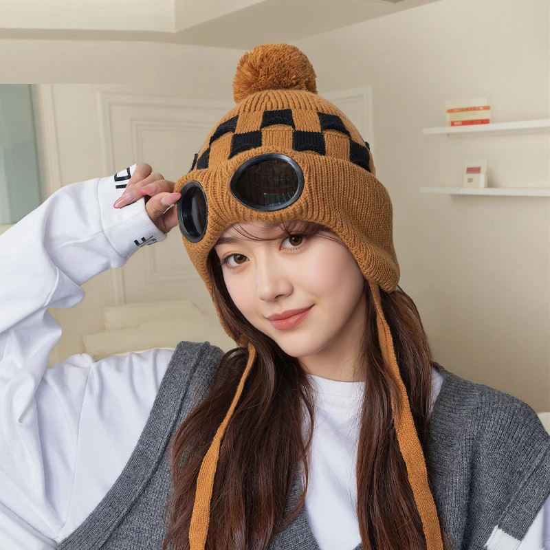 

Autumn and Winter Men's and Women's Knitted Hats, Eye Protection, Warm Woolen Hats, and Velvet Ear Protection Hats