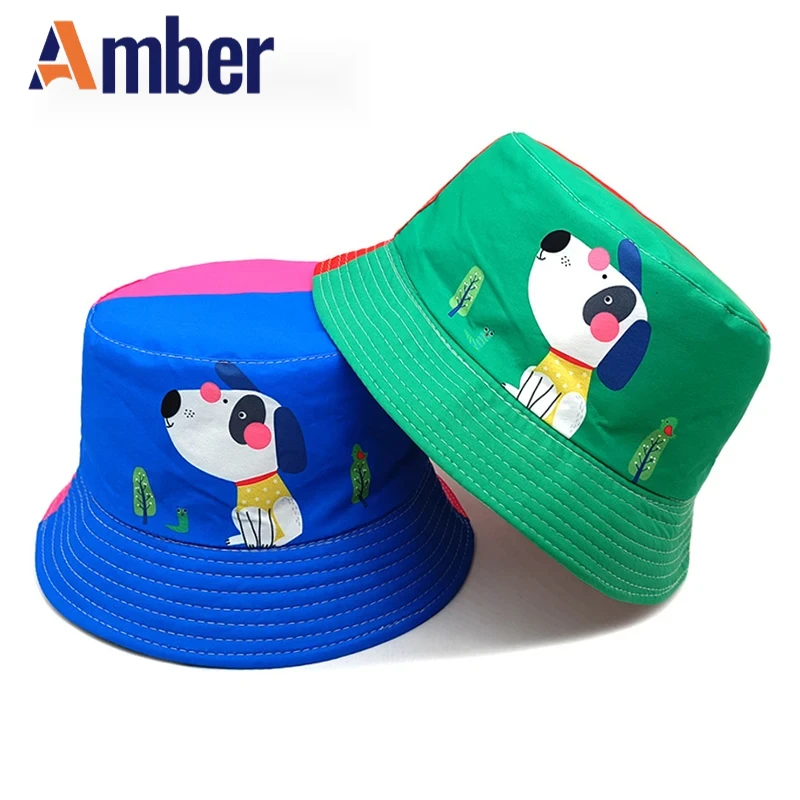 

Amber Cartoon Children Bucket Hat Boys Girls Kids Fisherman Hats Cute Dog Pattern Printing Panama Cap Reversible Sunscreenutdoor