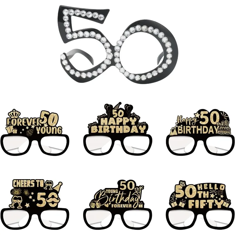 

7 Pieces Adults Digital Glasses Cosplay Shiny Eyeglasses Birthday Party Decoration for 16 18 21 40 50 60 70 Years Old Women Men