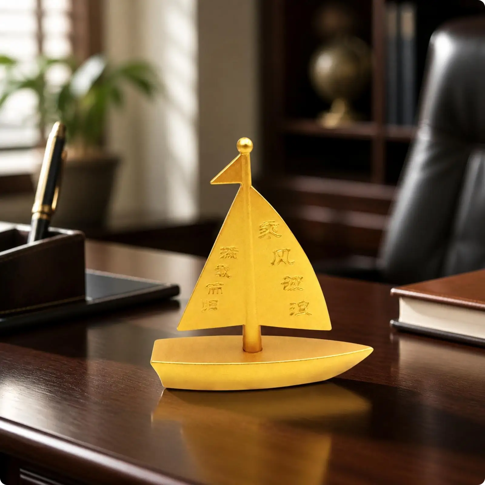 Brass Sailboat Ornament Chinese Style Boat Decor Desk Sculpture Marine Home Decoration Gift