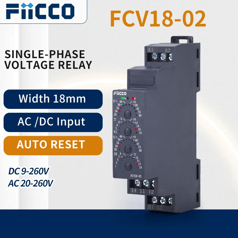 

Fiicco 9-260V DC/20-260V AC Over/Under Voltage Protection DIN Rail Auto Reset 1-phase Voltage Measurement and Control Relays