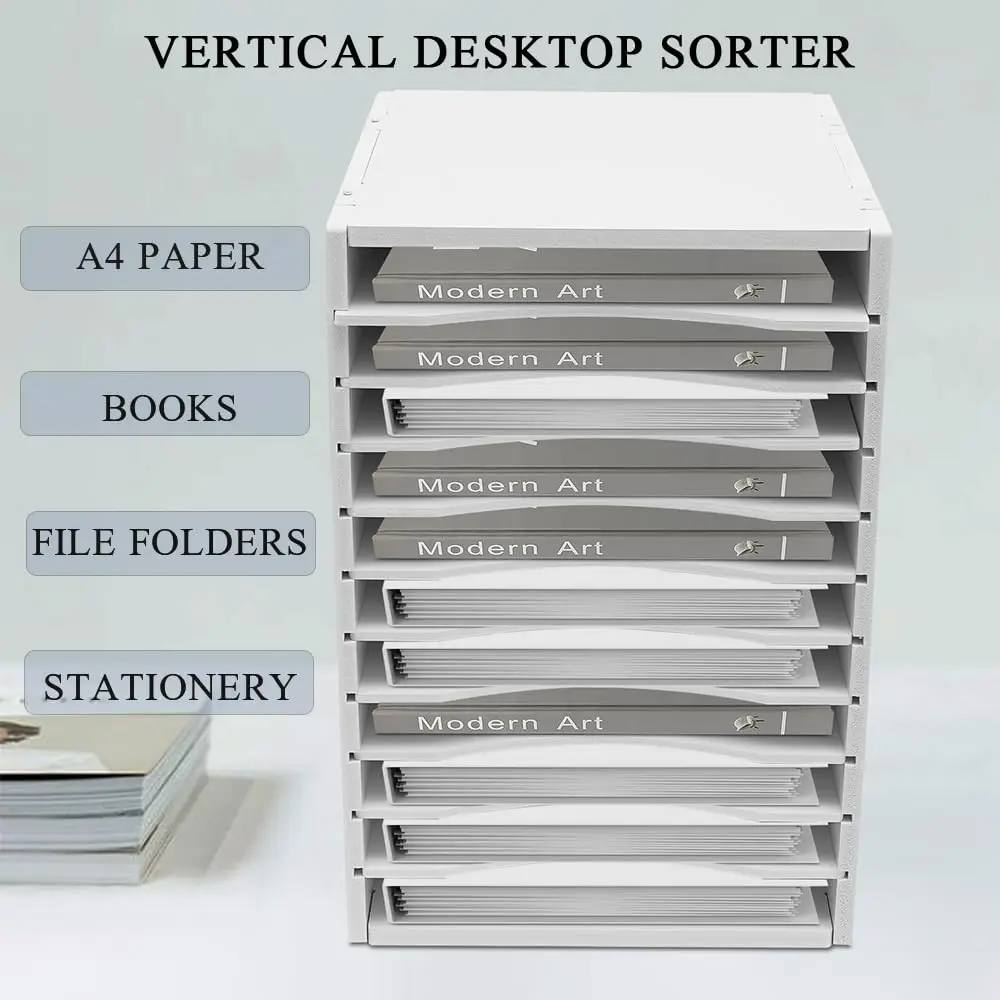 Vertical Desktop Sorter, 11 Slots Wooden Mail Organizer, Paper Sorter Organizer with 11 Slots Adjustable, Construction Paper Sto