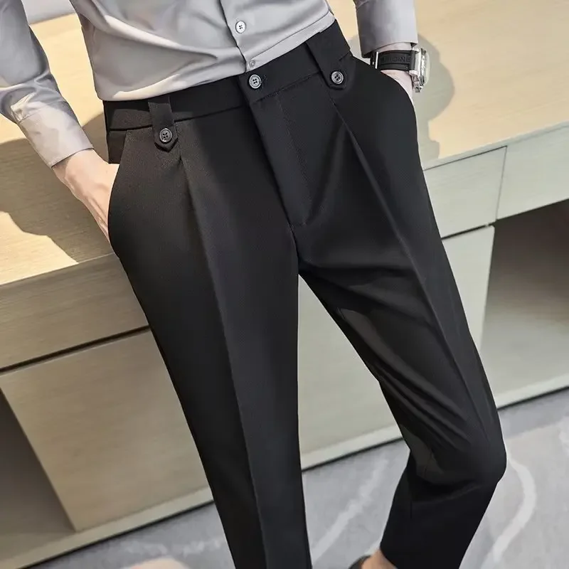 England Men Suit Pants Korean Fashion Business Casual Pants Men Slim Ankle Length Office Trousers Elegant Men Dress Pants Y2k