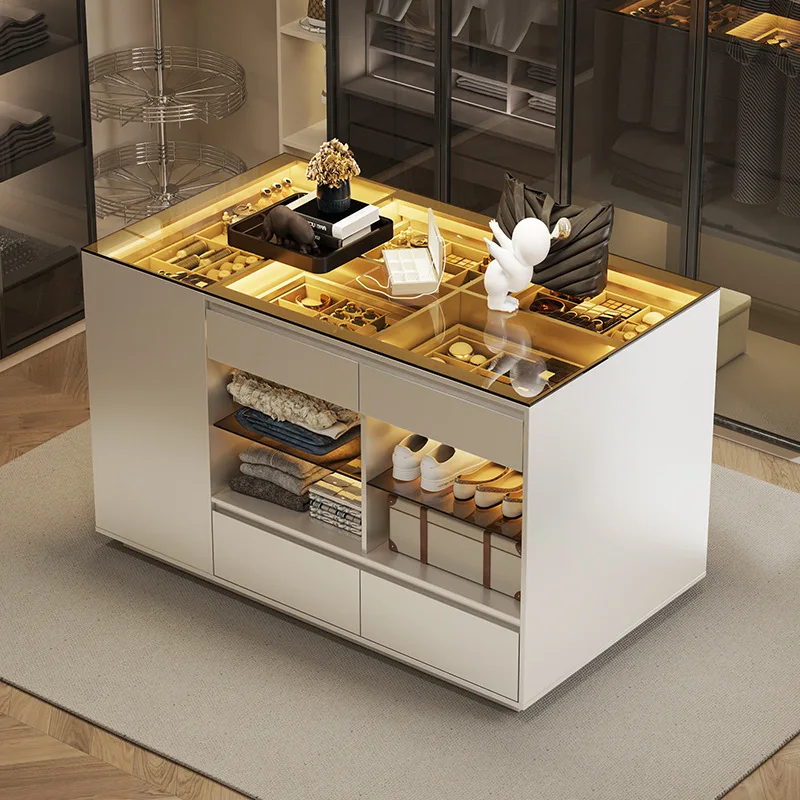 

Cloakroom, island table, chest, integrated middle island cabinet, floor-to-ceiling jewelry cabinet, drawer-type jewelry cabinet