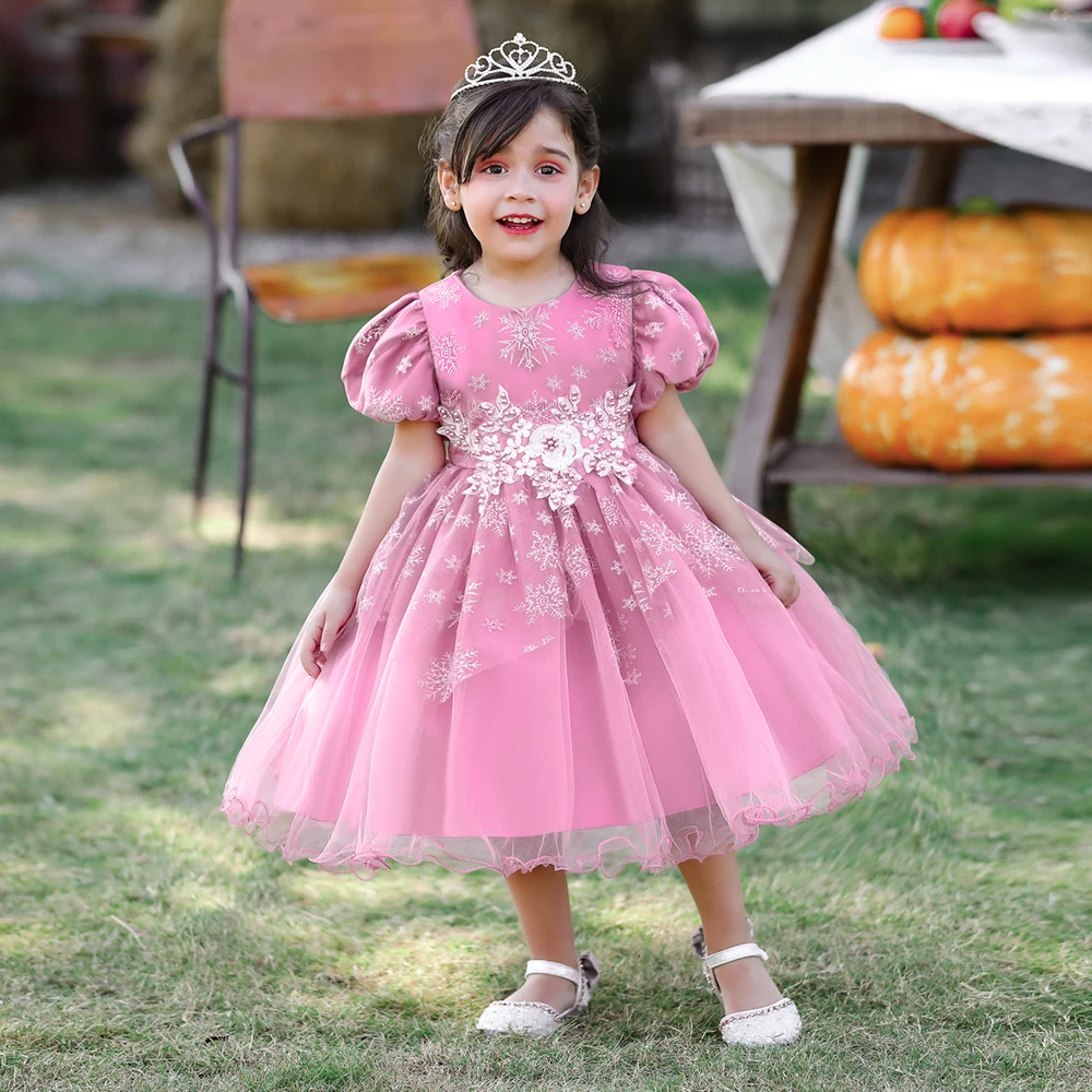 Newborn Summer Dresses For Girls Baby 1st Birthday Princess Dress Applique Beading Flower Wedding Party Dress Puffy Kids Clothes