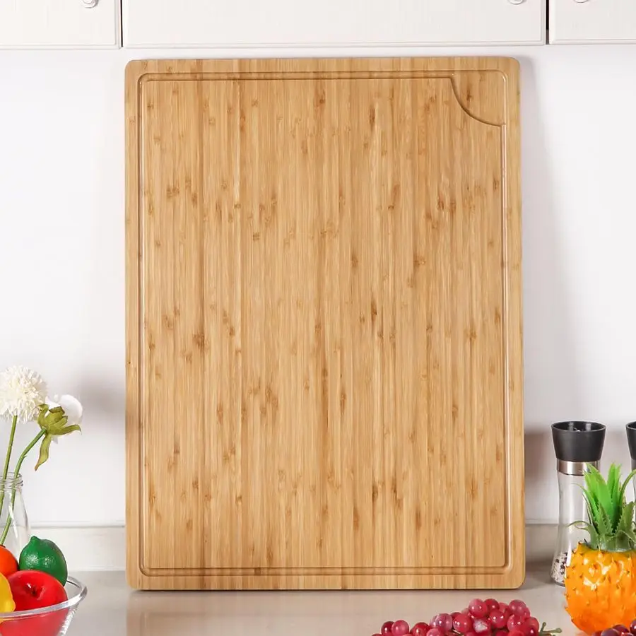 

Bamboo Cutting Boards for Kitchen, Extra Large Wood Cutting Board with Deep Juice Groove and Handle, Over the Sink Chopping Boar