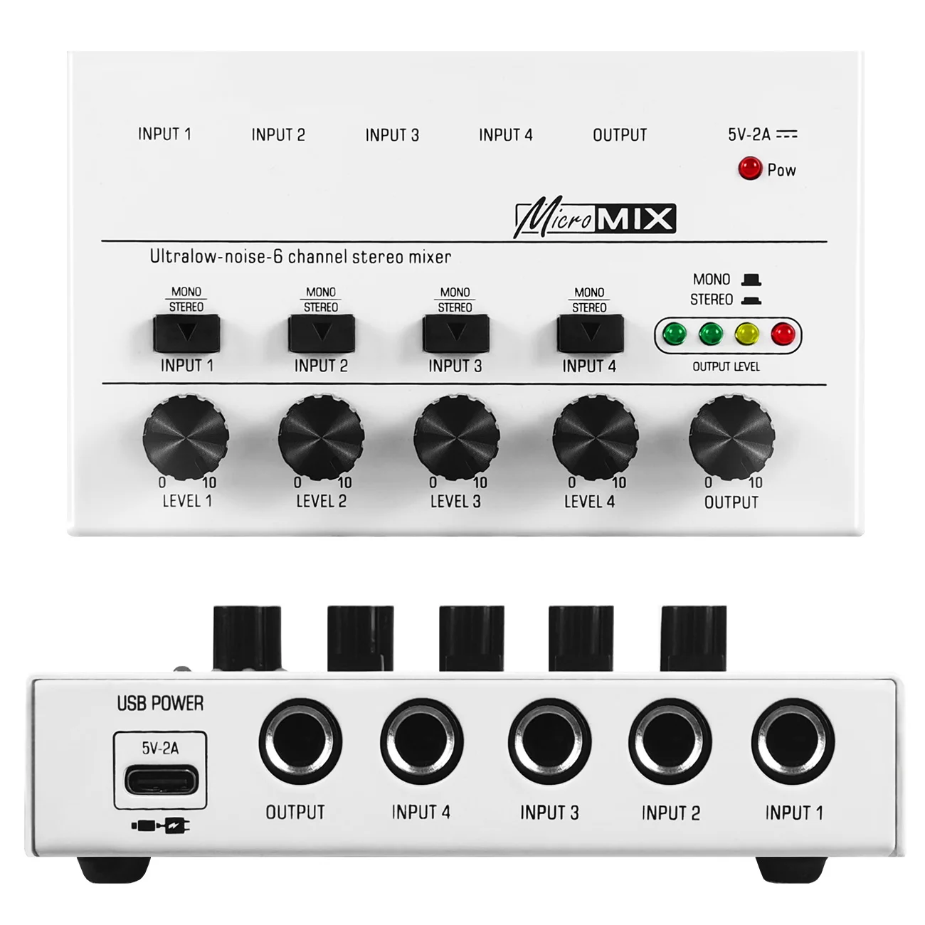 

4 Channels Audio Mixer Portable Ultra Low-Noise Line Mixer Mini Stereo Mixer Audio USB Powered Mixer for Electronic Instruments