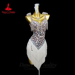 Latin Dance Dress for Women Customized Leopard Printed Tassels Professional Competition Clothes Tango Samba Performance Dresses
