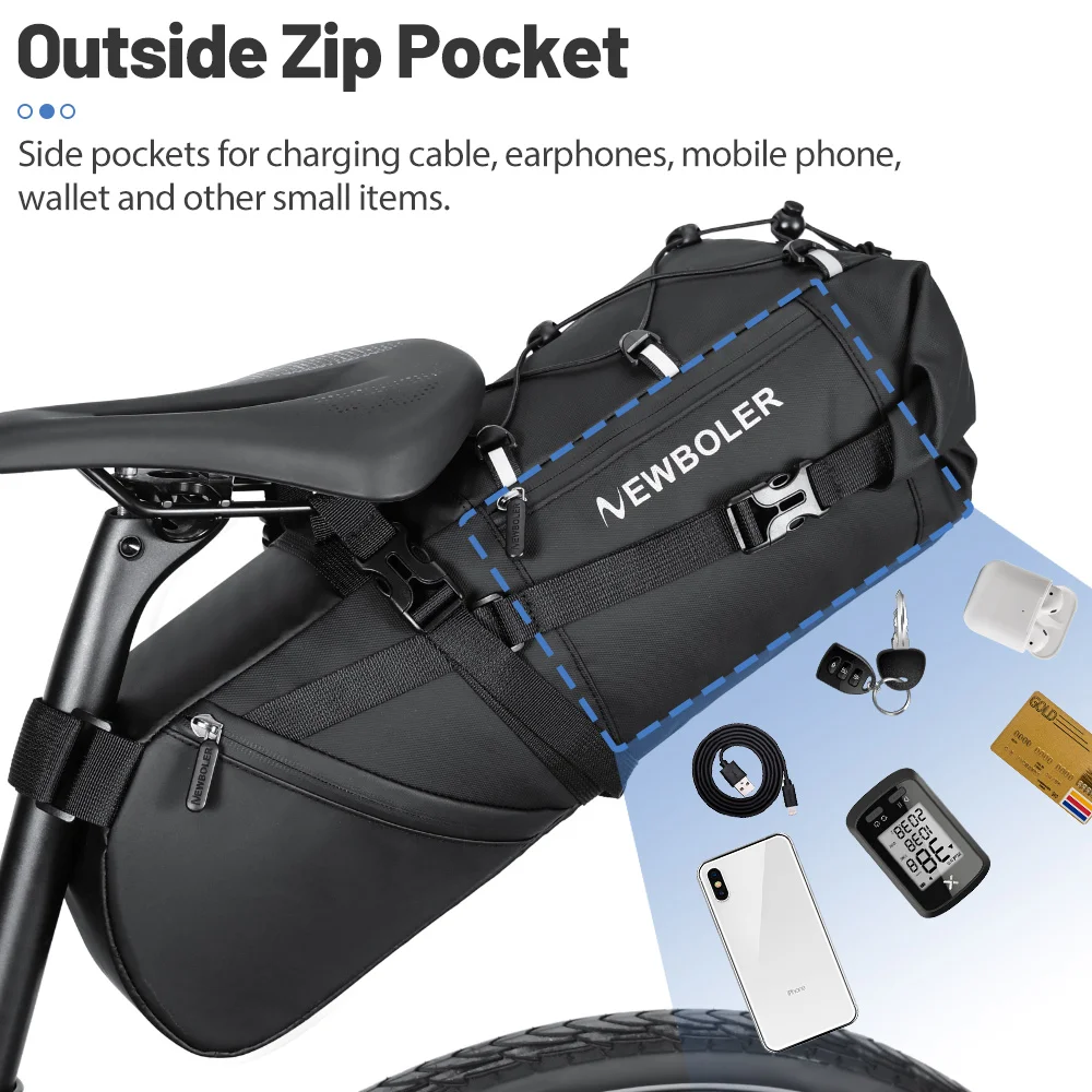 NEWBOLER 18L Fahrrad-Satteltasche, wasserdicht, für MTB, Rennrad, große Kapazität, faltbare Fahrradtasche, Hecktasche, Zubehör für den Kofferraum – Detail 12