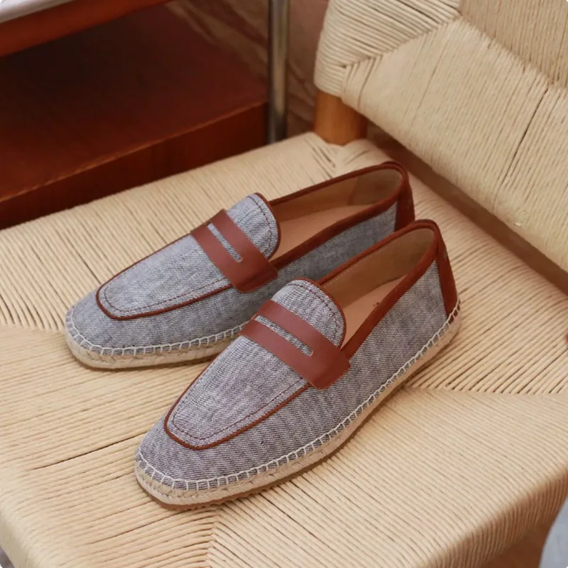 

Vintage Fishermen Loafers Casual Shoes Genuine Leather Plaid Men Boats Shoes