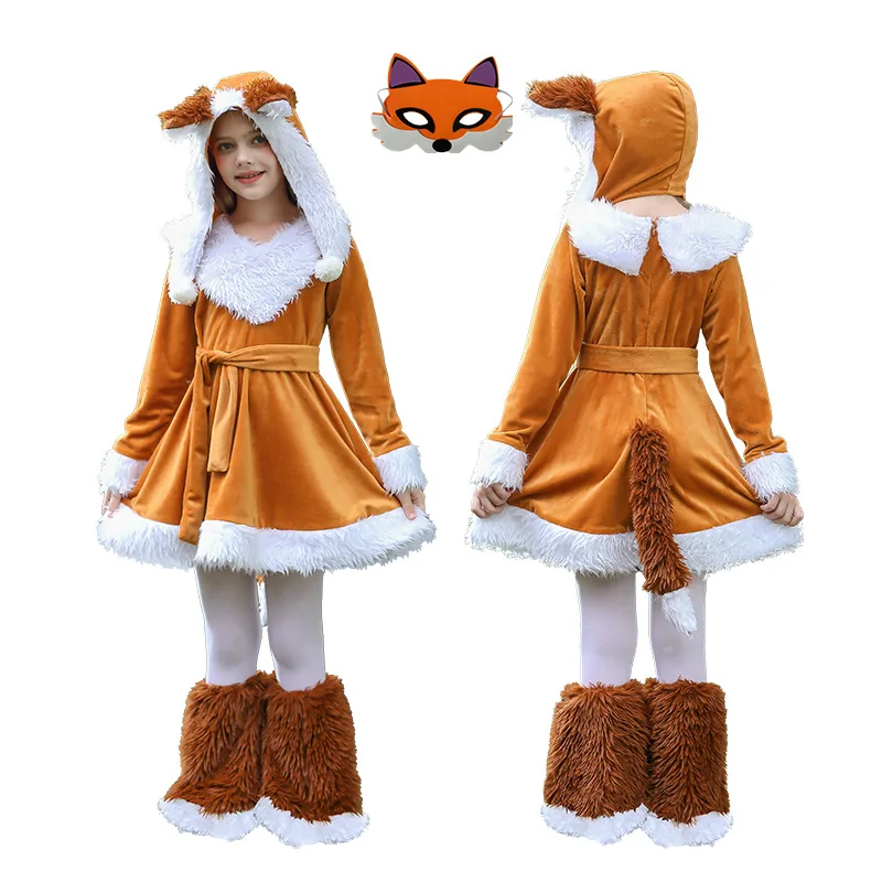 أزياء الهالوين للأطفال، زي الثعلب، حفلة الحيوانات، السنجاب الغابة، زي الحيوان، فستان عرض الكرنفال