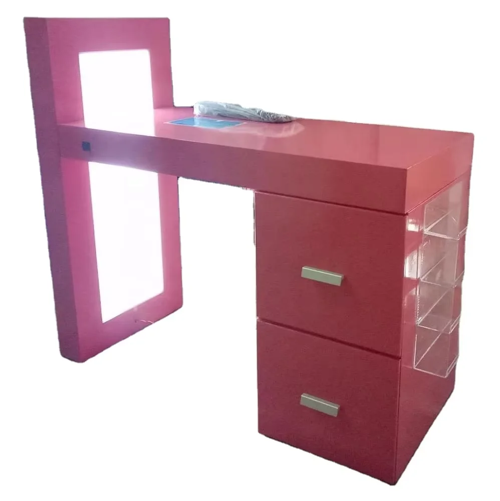 Clássico logotipo rosa grande capacidade estação de maquiagem profissional espelhos de cabeleireiro estações branco salão de beleza espelhos