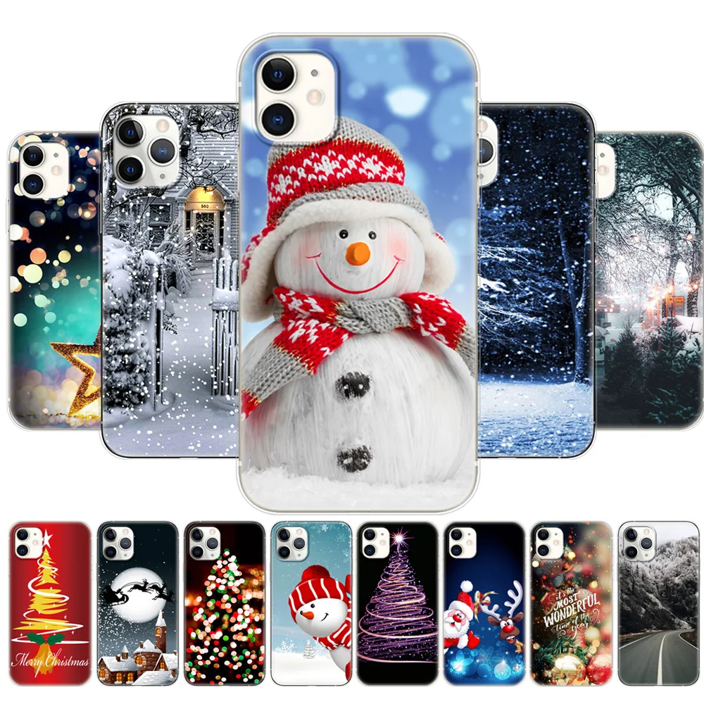 For iphone 11 Case Back Phone Cover for iphone 11 pro max eleven Silicon Soft TPU Bag Bumper winter christmas snow tree new year