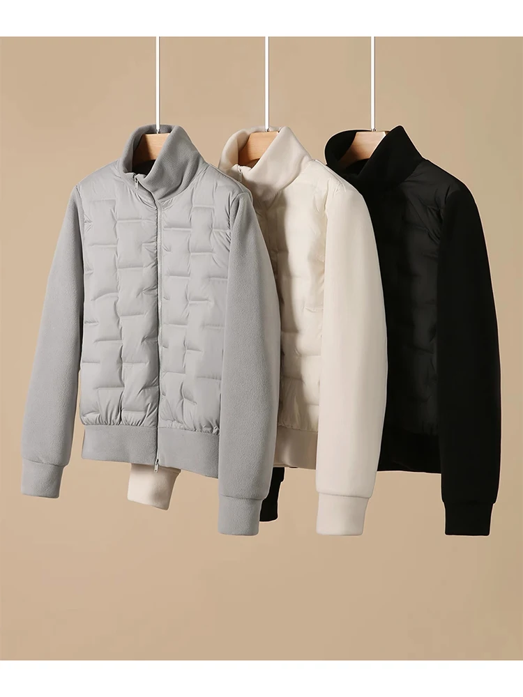 المرأة الصوف قصيرة أسفل سترة الشتاء الوقوف طوق المرقعة متماسكة سستة الدافئة رقيقة أسفل سترة، معطف غير رسمي