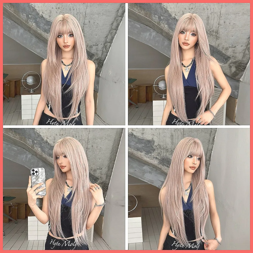 

Розовый синтетический парик омбре для женщин, длинный прямой многослойный парик, модный парик на всю голову