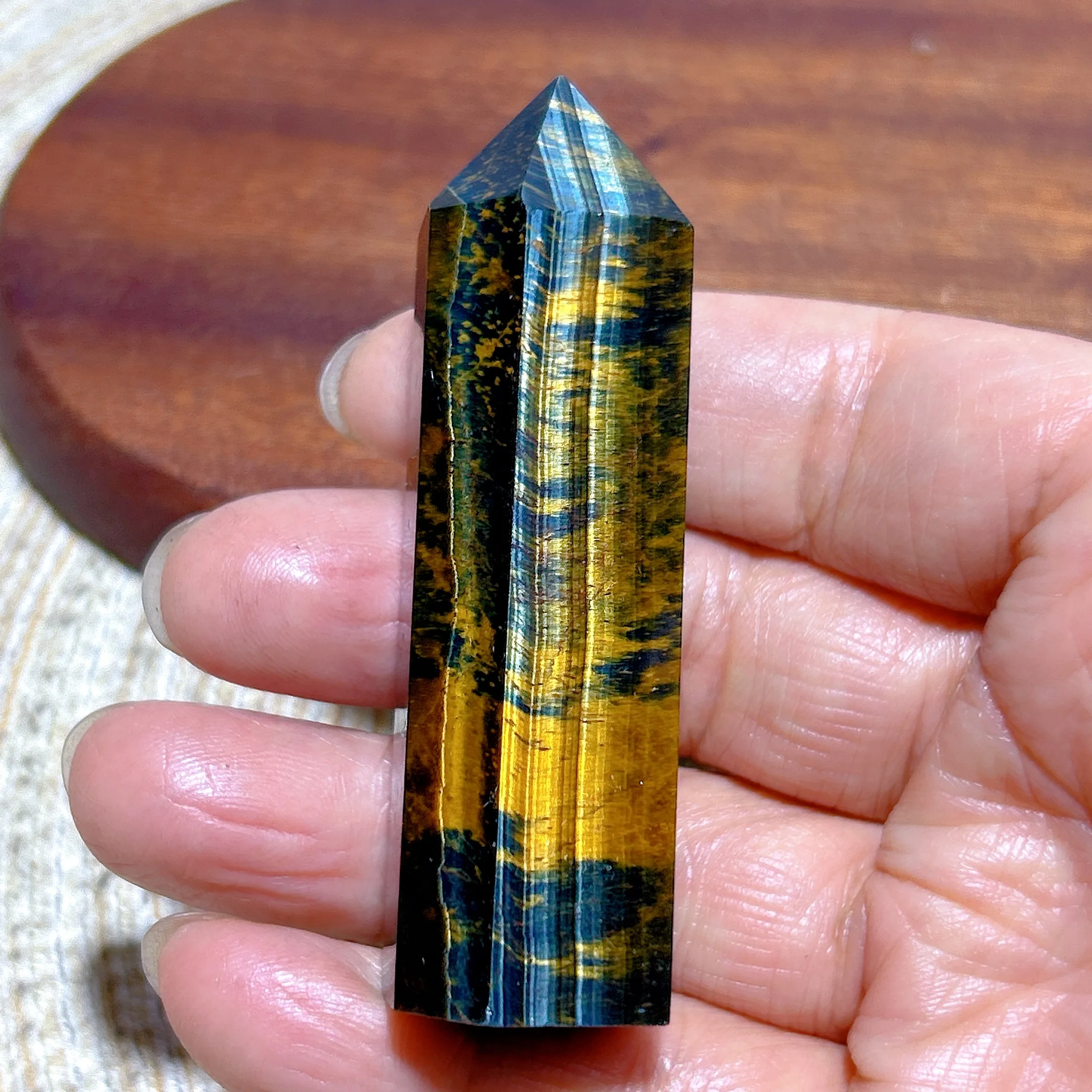 Natural Crystal Blue Golden Flashy Tiger Eye Tower Healing Gemstone Mineral Energy Reiki Home