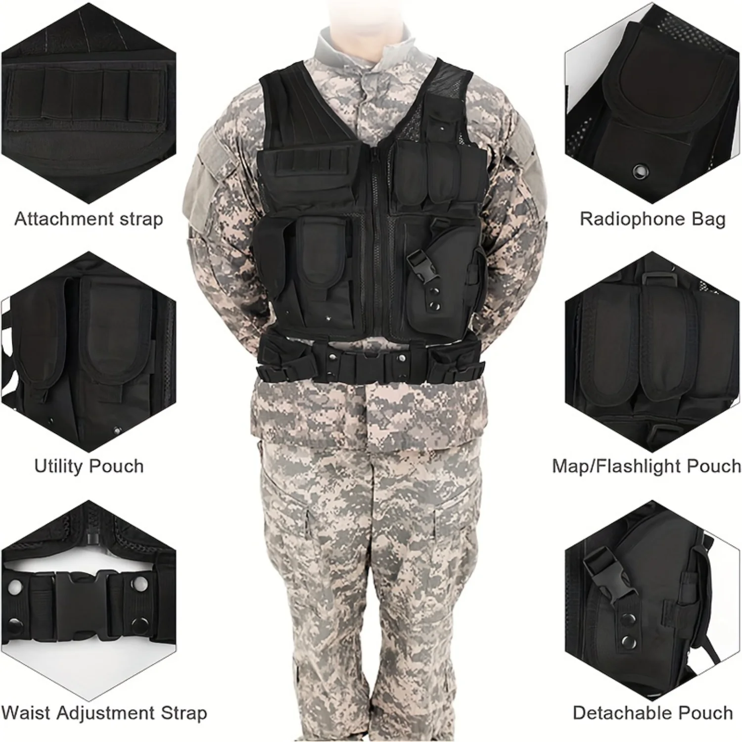 

Mens Training Vest with Detachable Belt and Holster - Subcompact, Compact, and Standard Compatible Belt pouch Holster for pistol