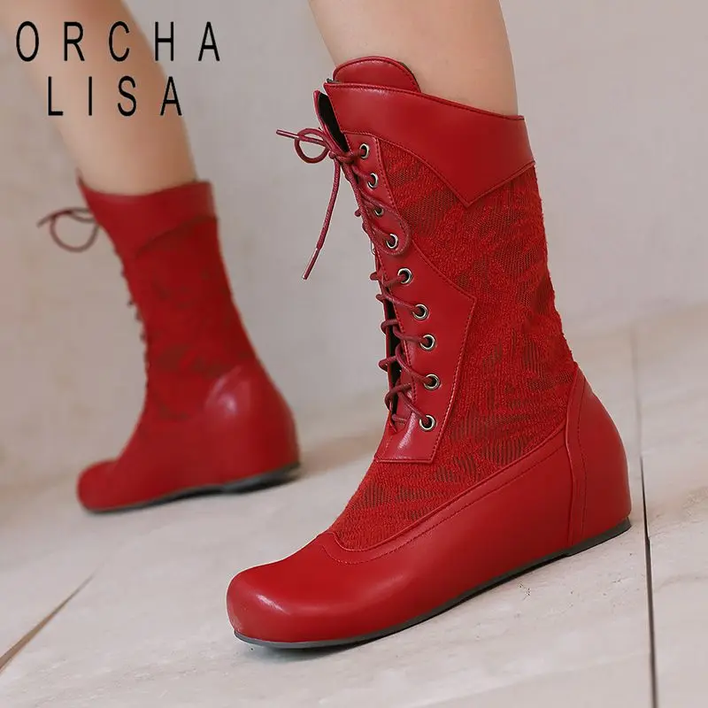 

ORCHA LISASize 44 46 47 48 49 50 Женские сапоги до середины икры с круглым носком на каблуке 4 см со шнуровкой для стильных свиданий Белый Зеленый Черный