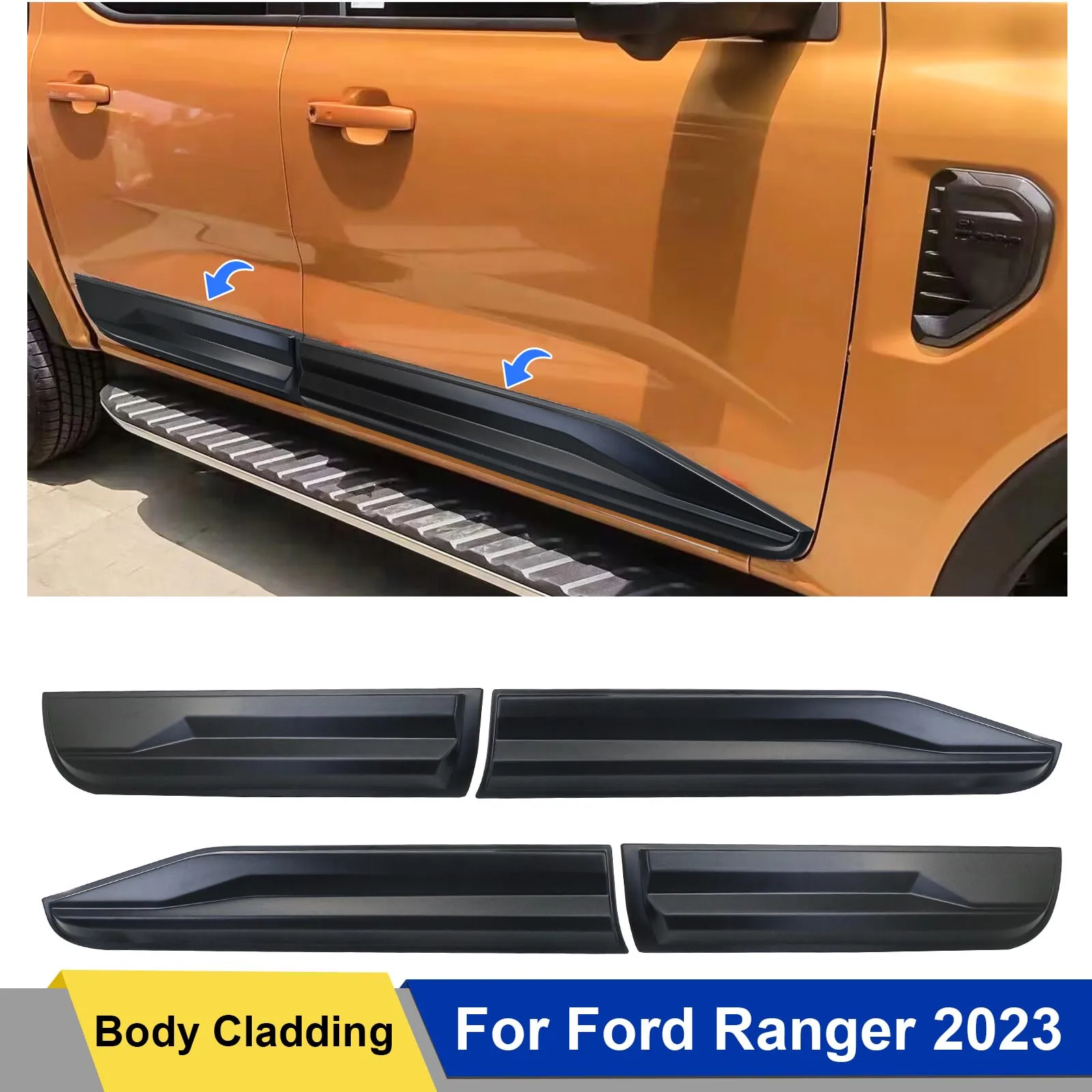 Door Body Cladding Side Moulding Trim For Ford Ranger T9 2023 2024  Wildtrak Sport XLT XLS XL All Models For Double Cabin