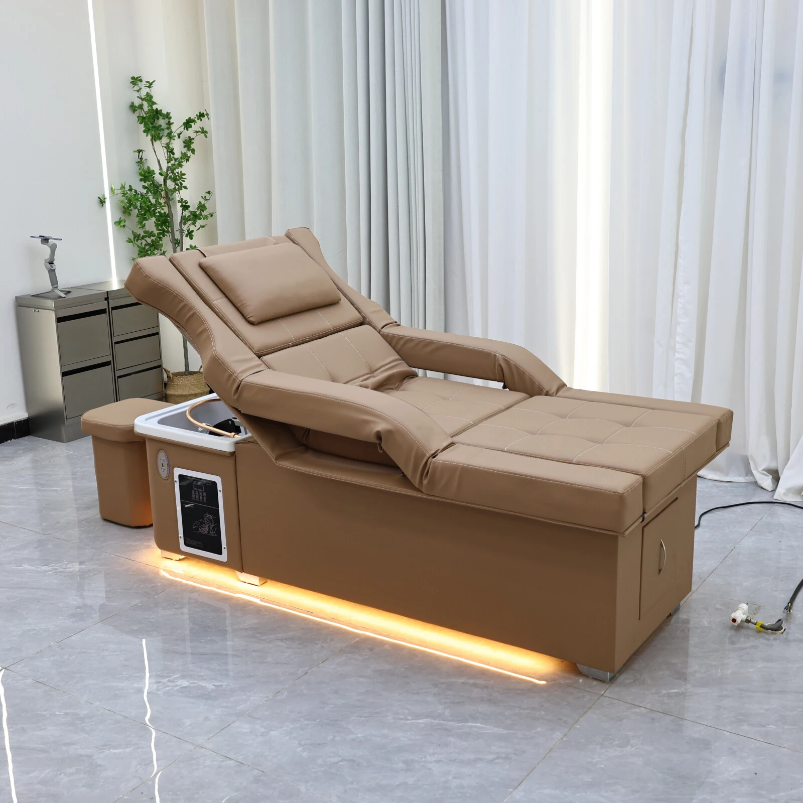 Elektrisches Haarbehandlungsbett mit Fußbad Zwei-in-Eins, Wasserzirkulations-Haarpflege und Dampfbehandlung, Luxuriöses Khaki-SPA – Detail 3