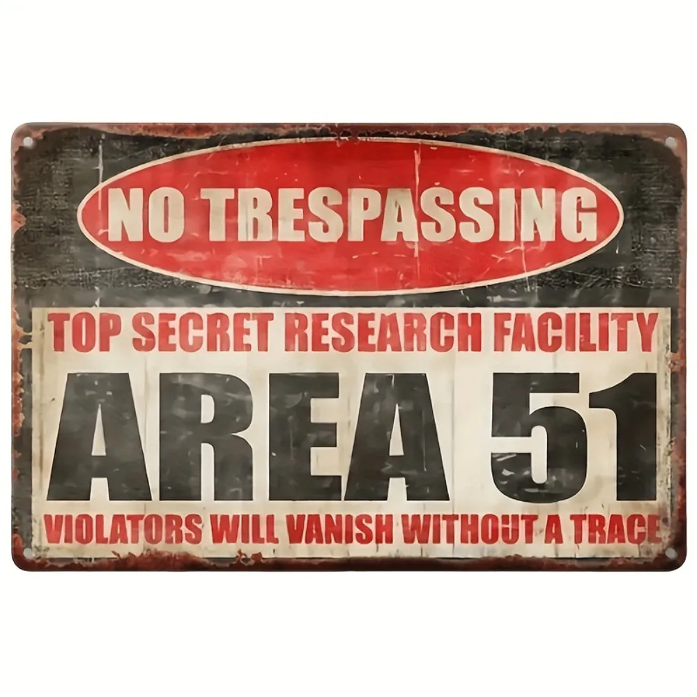 Vintage „Area 51 No Trespassing“ Retro Metallschild für UFO-Enthusiasten Wanddekoration