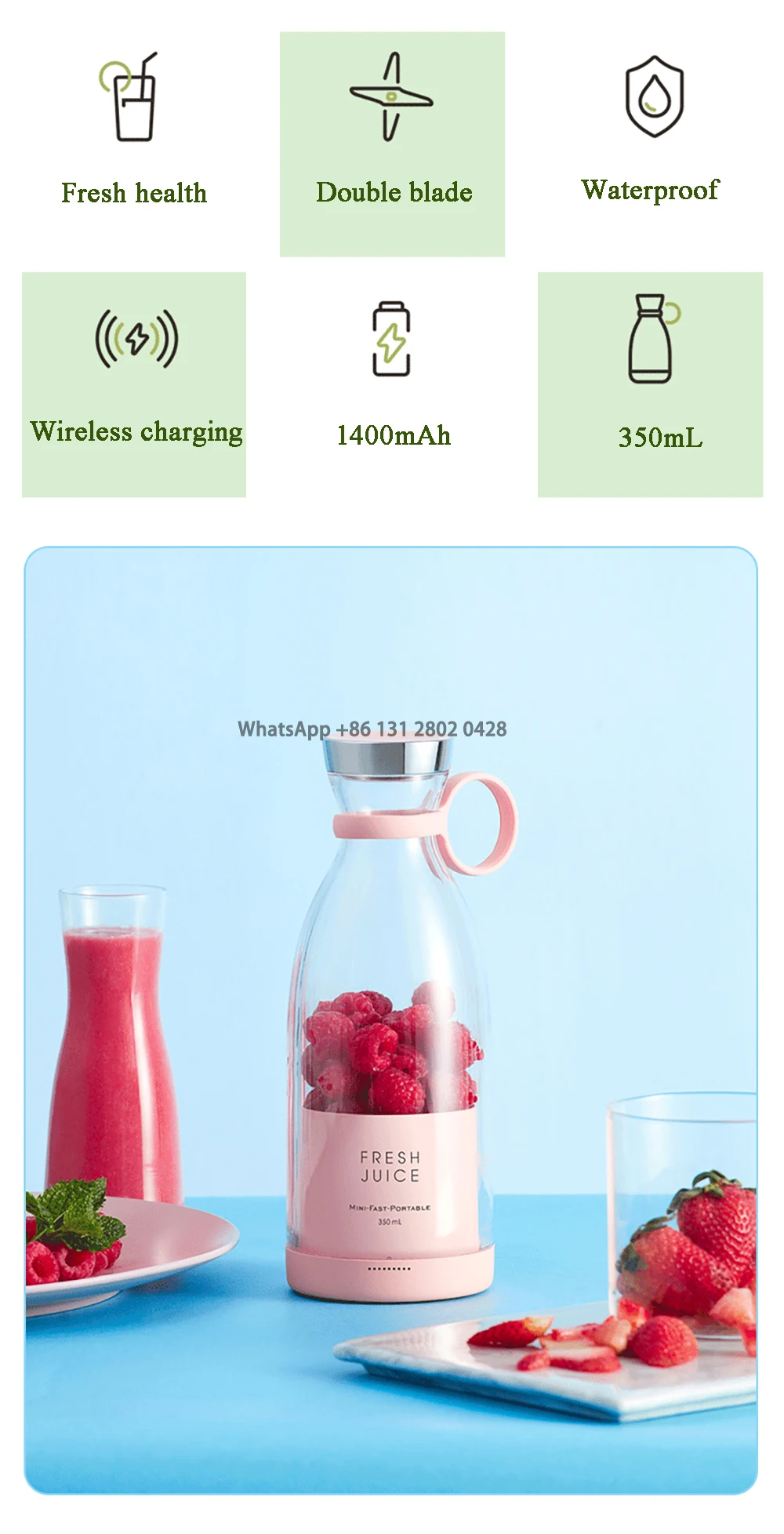 Rechargeable Mini Mixers Fresh Fruit Juicers White/Pink Usb Portable Juice Bottle  Fast Electric Blender Smoothie Ice Maker