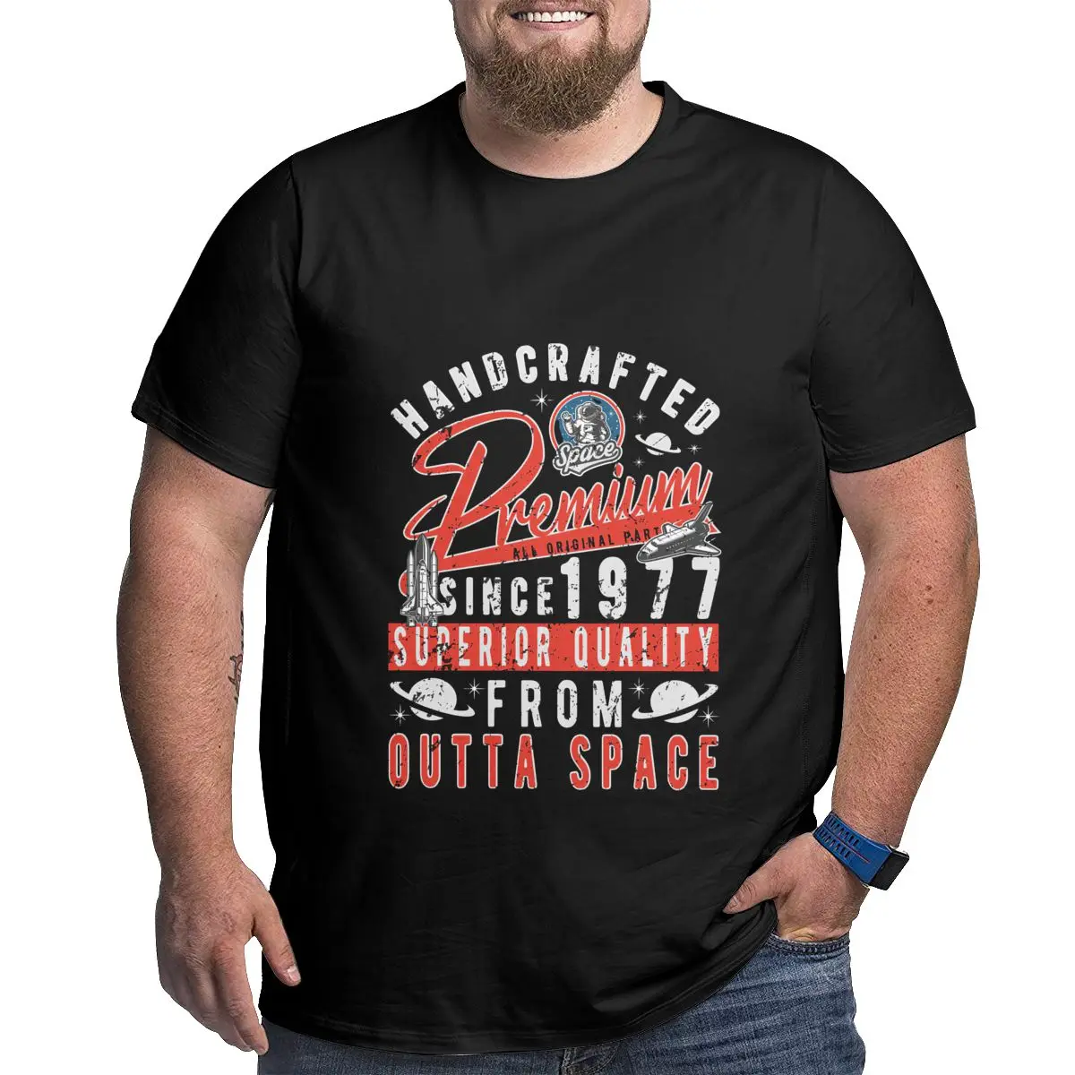 

Handcrafted Since 1976 Men Novelty T-shirts for Big and Tall Man Plus Size T Shirts Large Loose Graphic Top Tee Birthday Gift