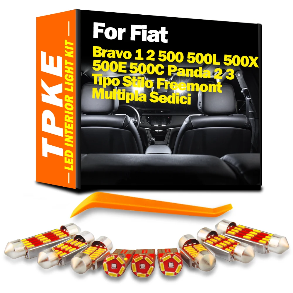 

TPKE Indoor Bulb For Fiat Bravo 1 2 500 500L 500X 500E 500C Panda 2 3 Tipo Stilo Freemont Multipla Sedici LED Interior Light Kit